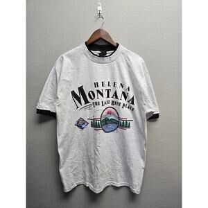 Vintage Helena Montana Shirt Last Best Place Ringer Tee Test Print 90s Large